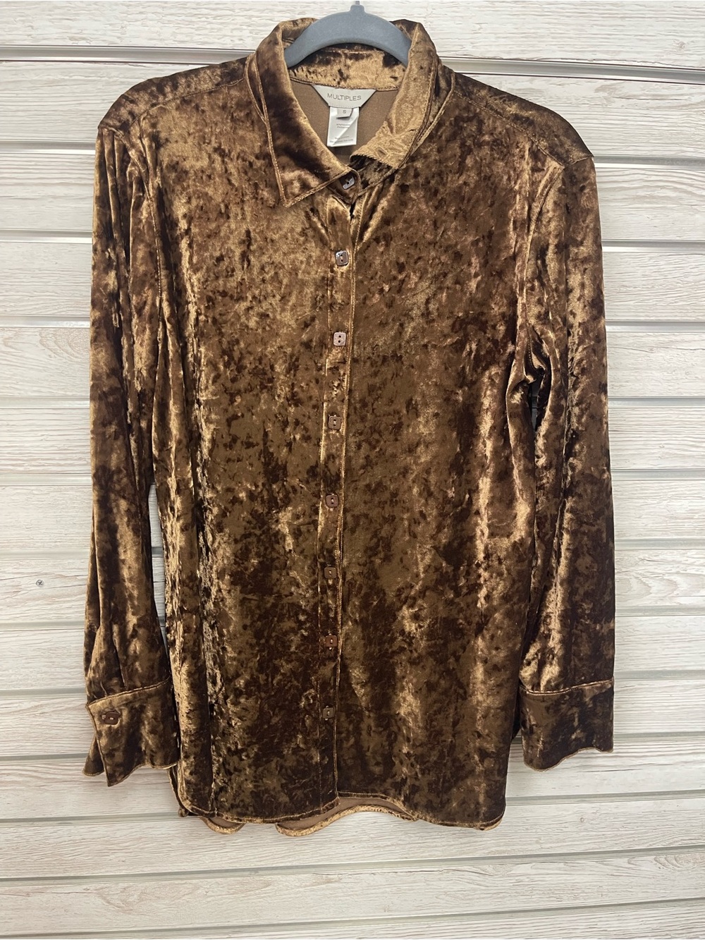 Multiples Crushed Velvet Button-Up Blazer in Brown